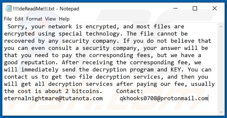 Primeira variante das instruções de desencriptação de Cring (!!!!deReadMe!!!.Txt)