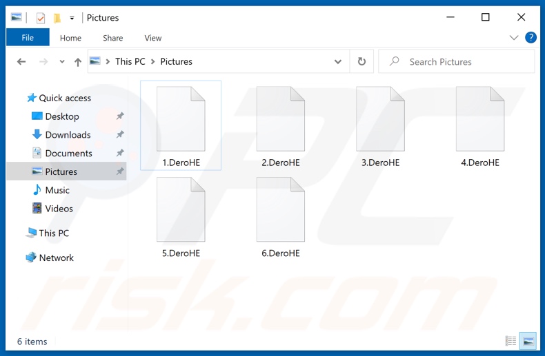 Ficheiros encriptados pelo ransomware DeroHE (extensão .DeroHE)