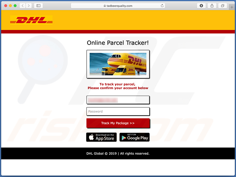 Site de phishing promovido através do email não solicitado com o tema DHL (2021-01-07)