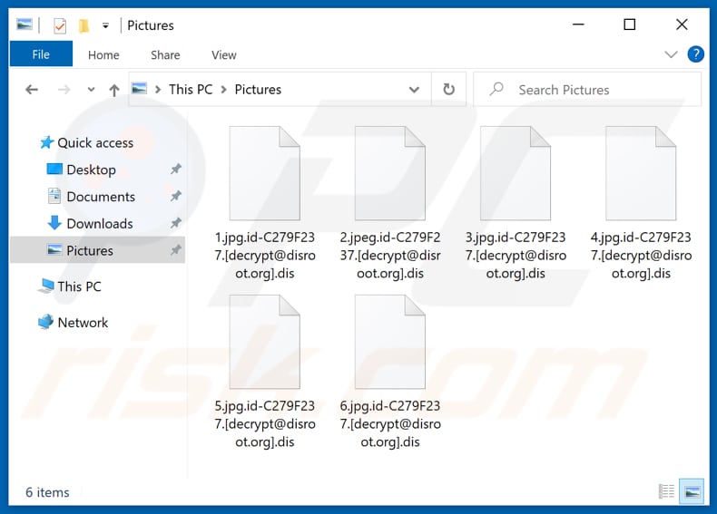 Ficheiros encriptados pelo ransomware Dis (extensão .dis)