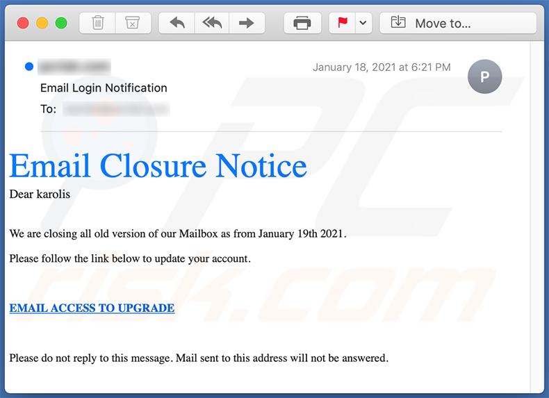 Spam email used for phishing purposes (2021-01-21)