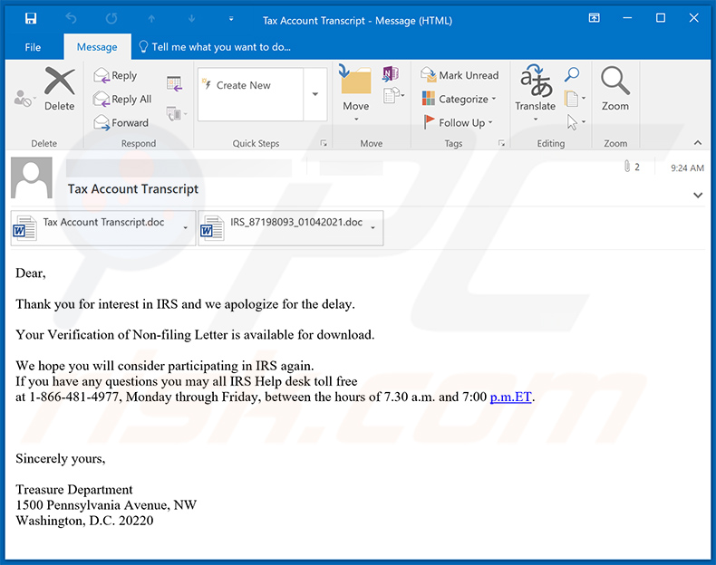 Emails de spam temáticos do IRS a distribuir o malware Emotet