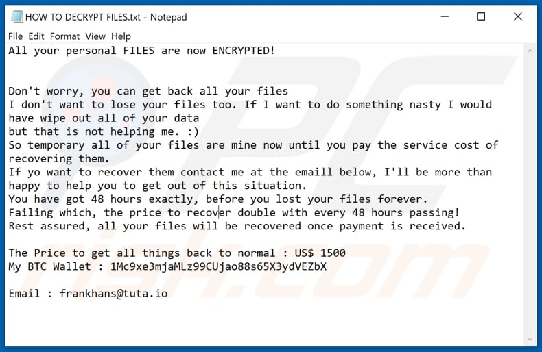 Ficheiro de texto do ransomware Locks (HOW TO DECRYPT FILES.txt)