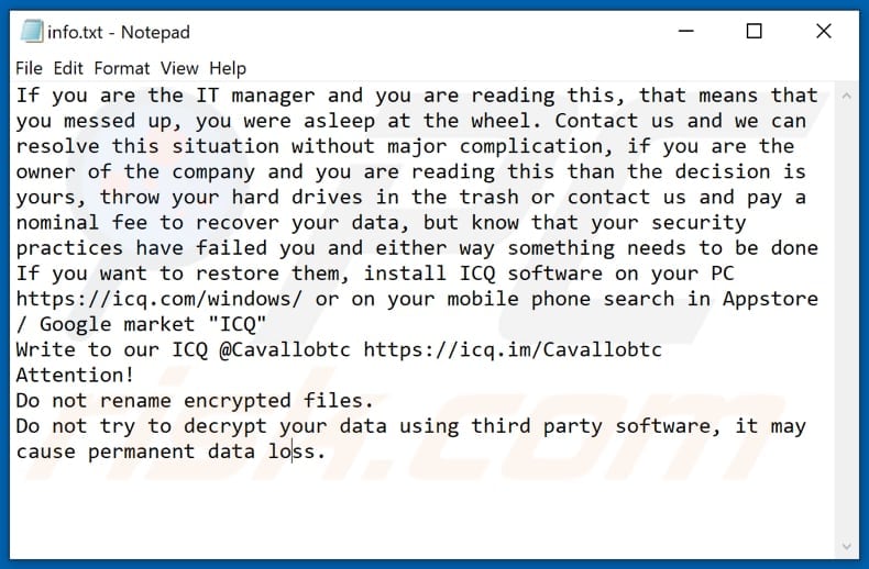 Ficheiro de texto do ransomware PAYMENT (info.txt)