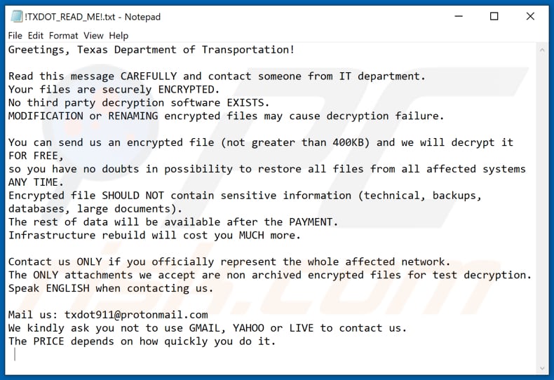 Instruções de desencriptação RansomExx