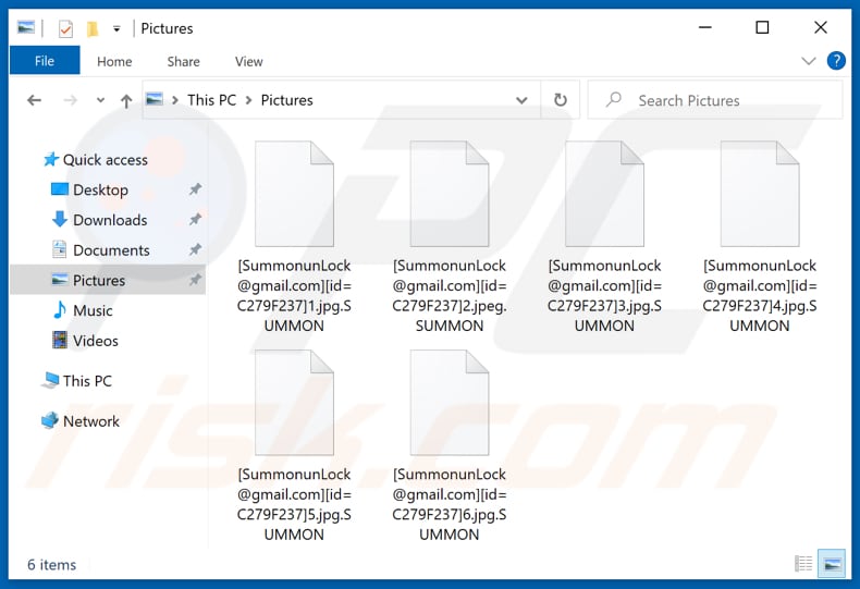 Ficheiros encriptados pelo ransomware SUMMON (extensão .SUMMON)