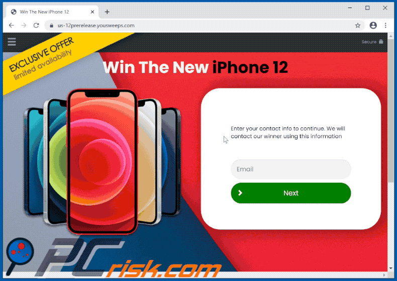 pop-up da aparência da fraude win the new iphone 12 