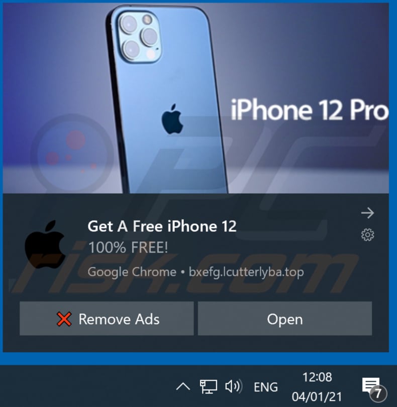 win the new iphone 12 notificação pop-up do browser de fraude exibida por lcutterlyba top promovendo esta fraude