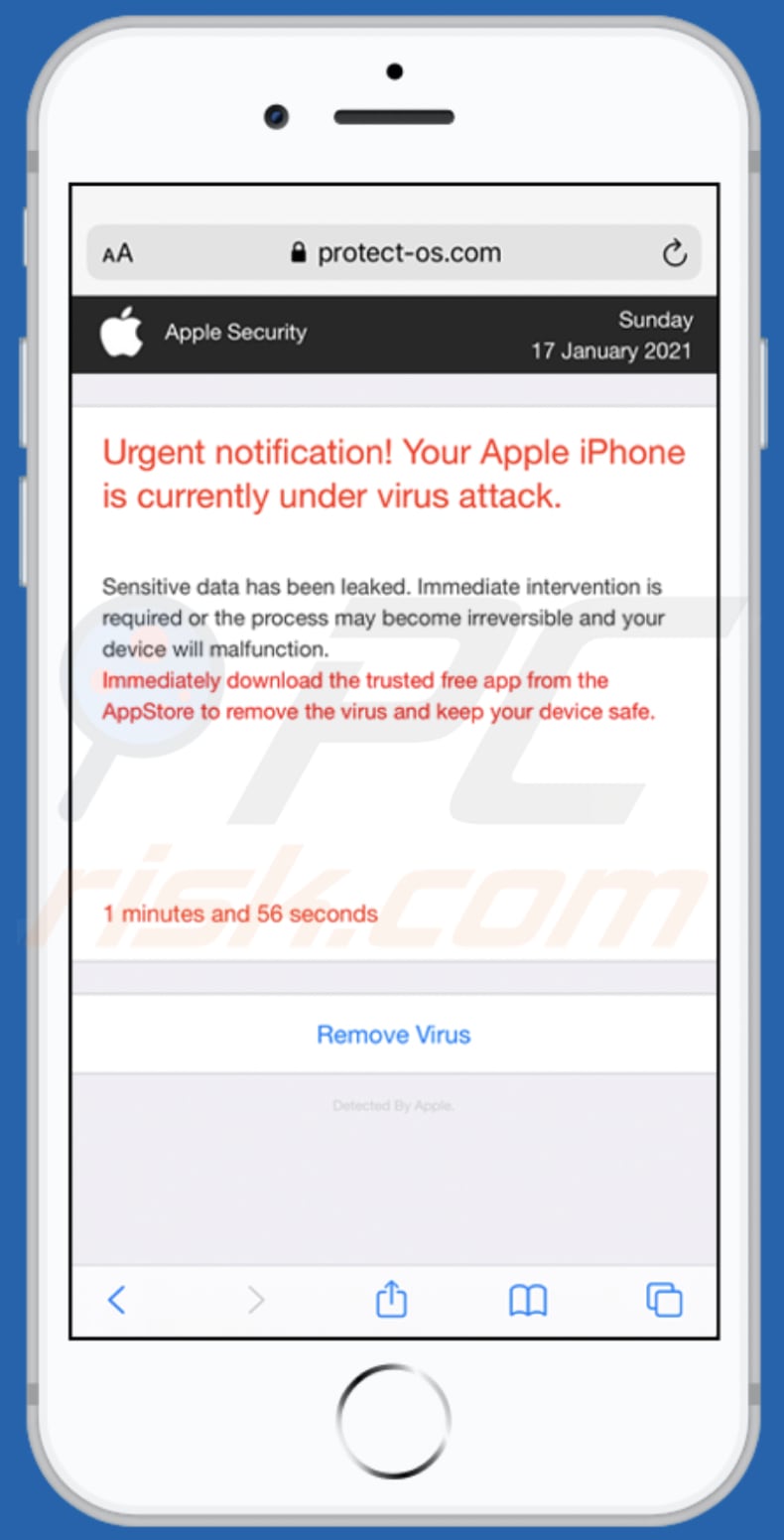 fraude Your Apple iPhone is currently under virus attack