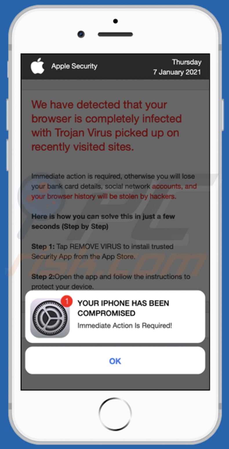 fraude YOUR IPHONE HAS BEEN COMPROMISED