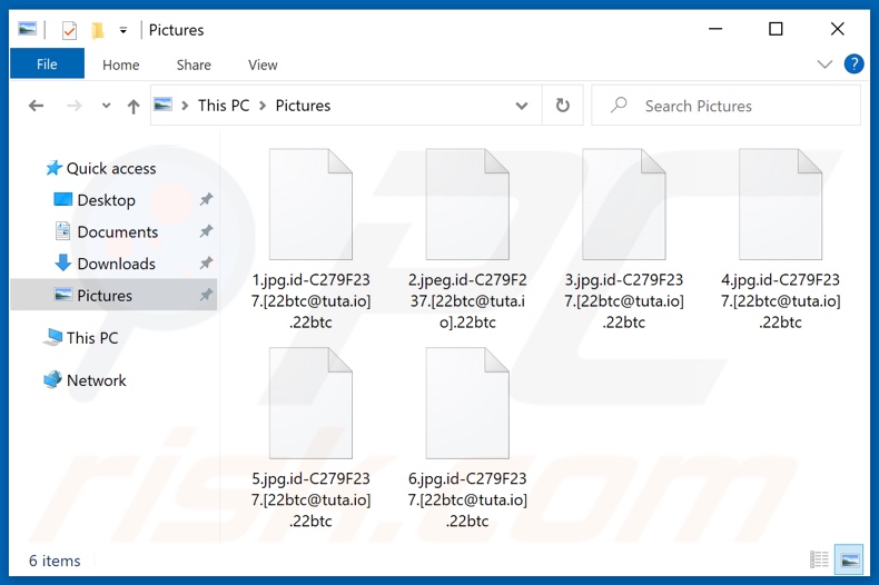 Ficheiros encriptados pelo ransomware 22btc (extensão .22btc)