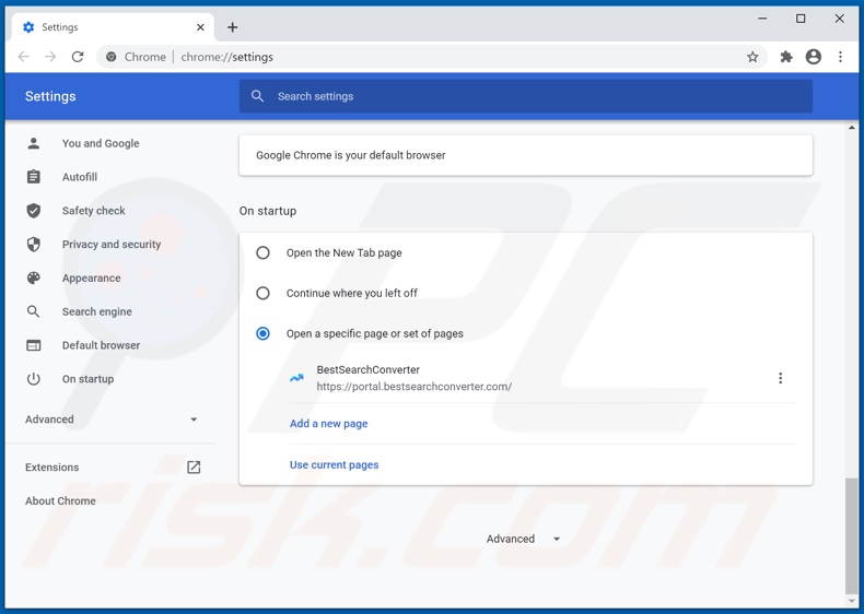 Removendo bestsearchconverter.com da página inicial do Google Chrome
