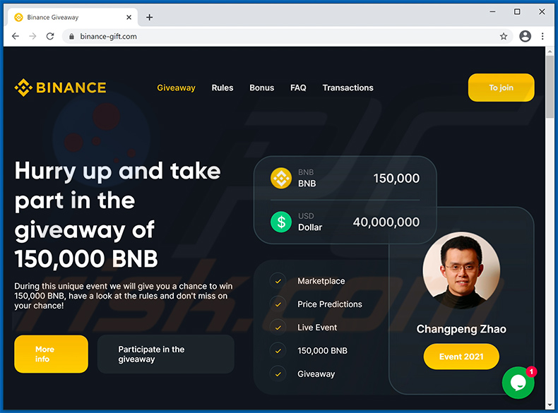 fraude Binance Bitcoin giveaway