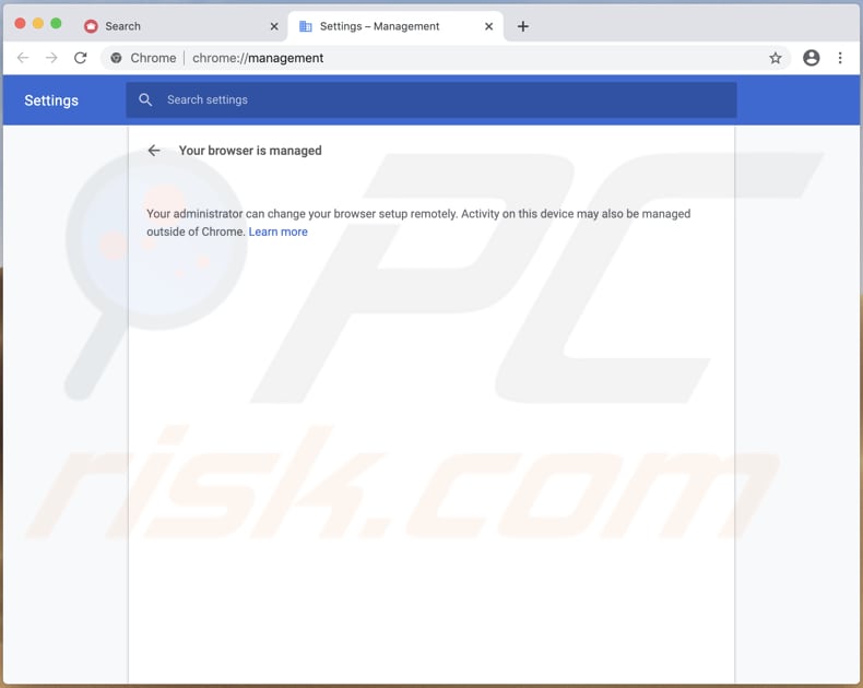 adware d8yi+hf7rx adicionado o recurso managed by your organization ao navegador Chrome