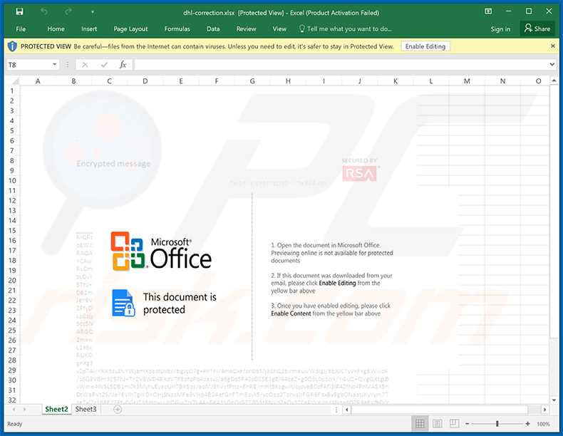 Documento malicioso MS Excel distribuído através do email não solicitado DHL Express (2021-02-11)