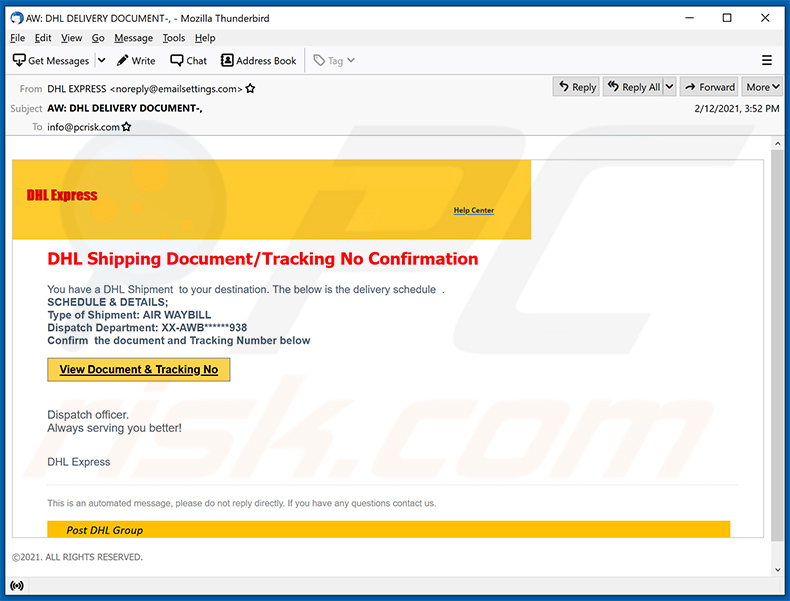 e-mail de spam DHL Express (2021-02-15)
