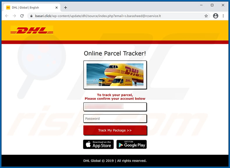 Site de phishing promovido através do email de spam com o tema DHL Express (2021-02-18)