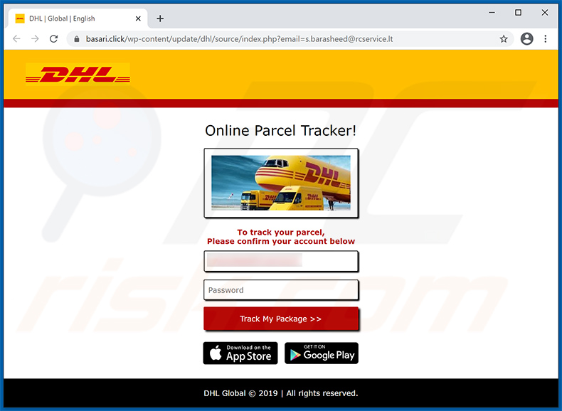 Site de phishing promovido através do email de spam com o tema DHL Express (2021-02-18)