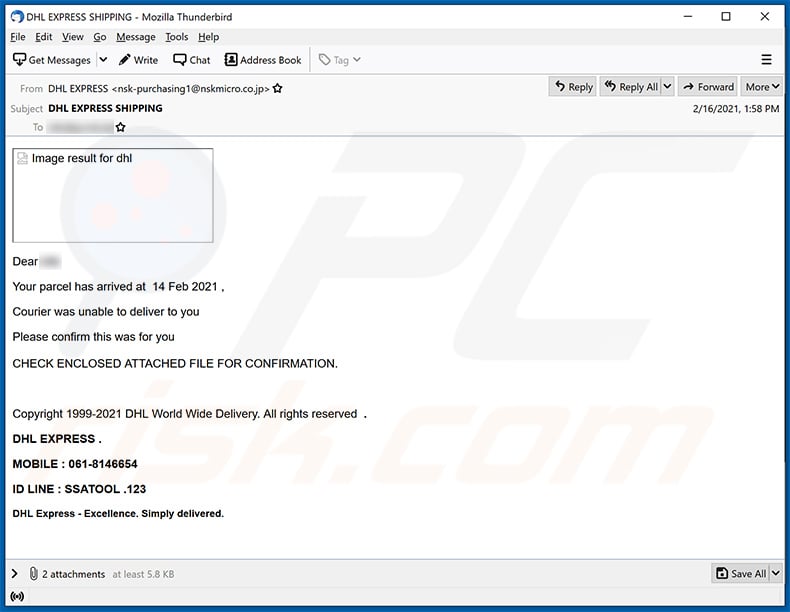 email de spam DHL Express (2021-02-18)