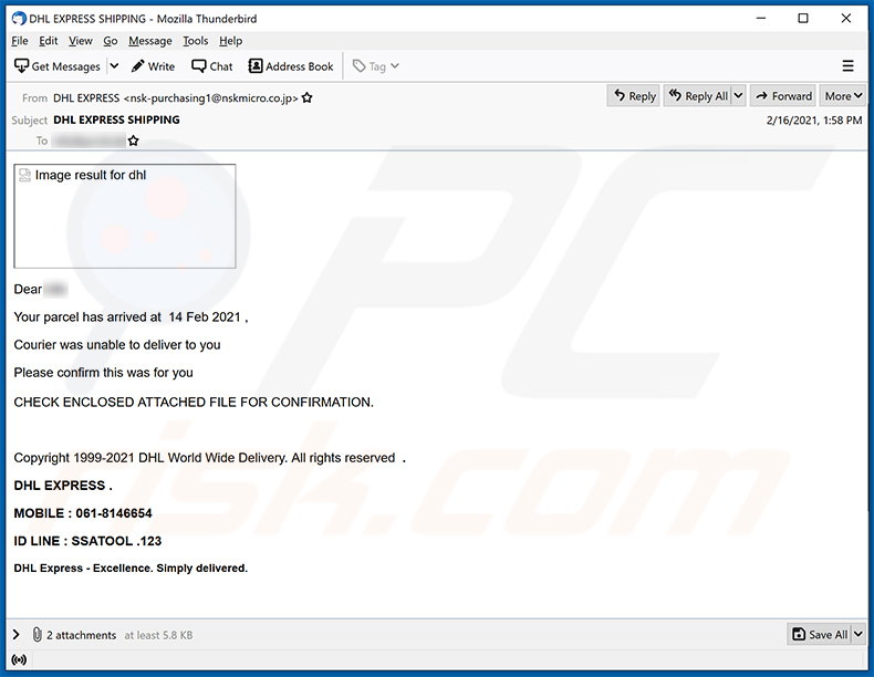 email de spam DHL Express (2021-02-18)