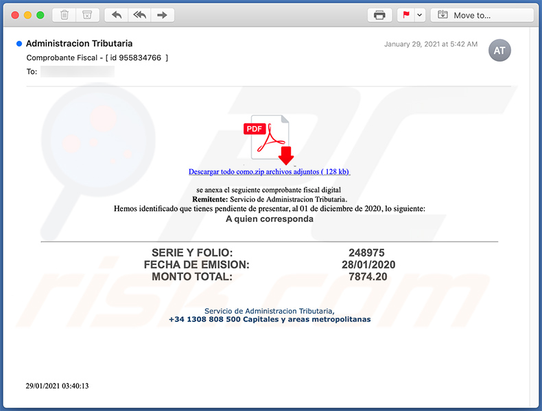 Email de spam usado para fins de phishing (2021-02-01)