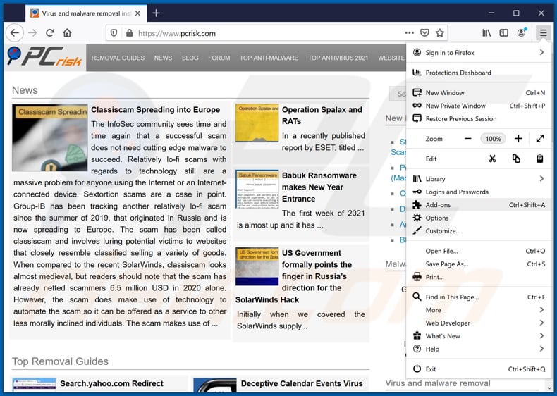 Remoção do fake Google Translate do Mozilla Firefox passo 1