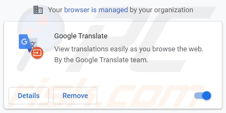 Extensão fake Google Translate instalada no Chrome