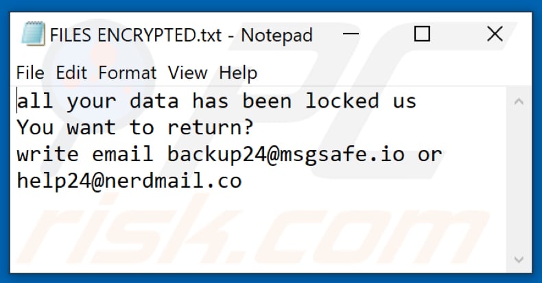 Ficheiro de texto do ransomware HAM (FILES ENCRYPTED.txt)
