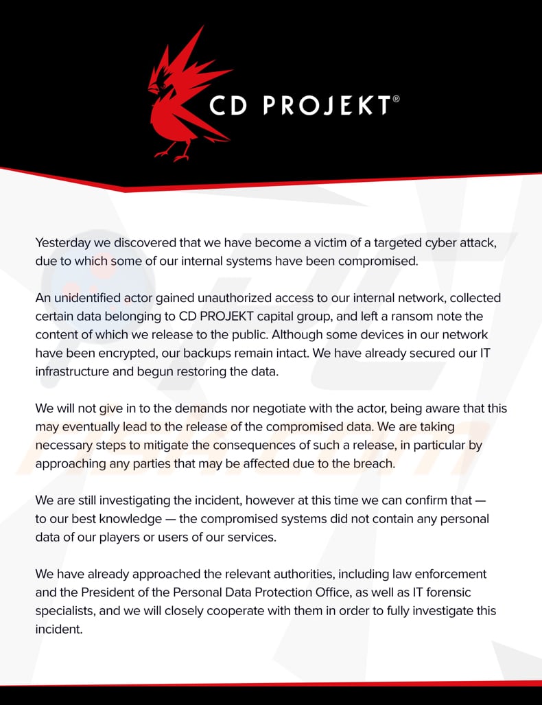 anúncio de ransomware hellokitty do projeto de cd