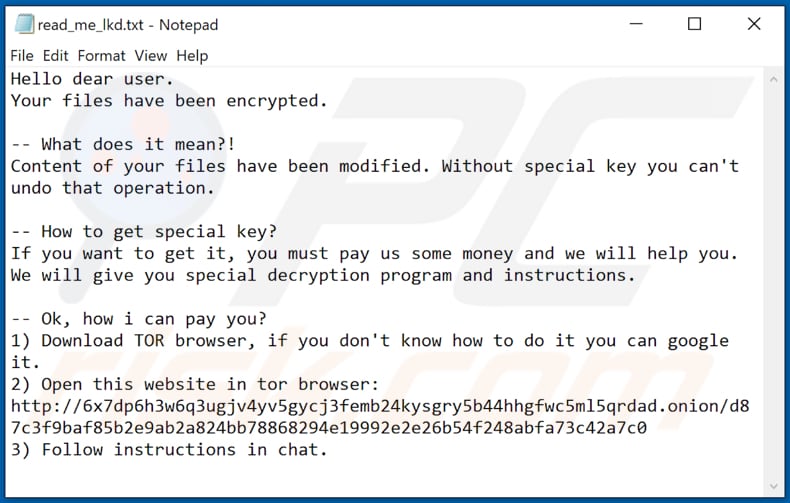 nota de resgate do ransomware hellokitty para outra vítima