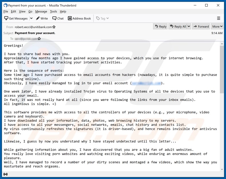 campanha de spam da fraude por e-mail I have to share bad news with you email