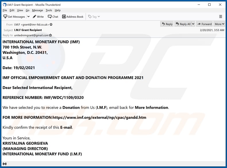 fraude por email INTERNATIONAL MONETARY FUND (IMF)