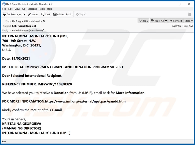 fraude por email INTERNATIONAL MONETARY FUND (IMF)