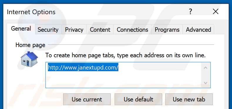 Removendo janextupd.com da página inicial do Internet Explorer