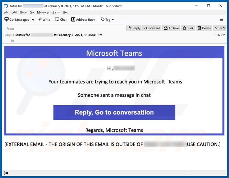 Campanha de spam por e-mail do Microsoft Teams