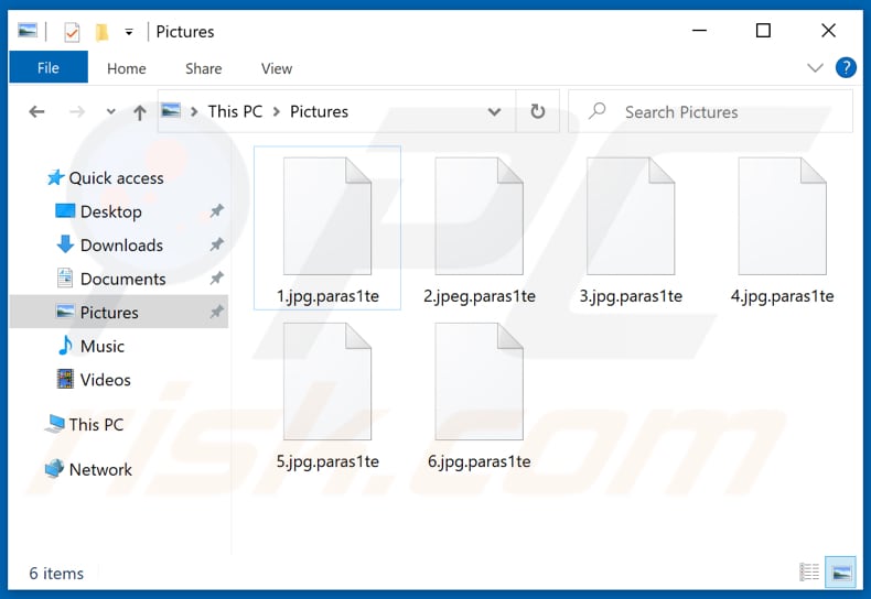 Ficheiros encriptados pelo ransomware Paras1te (extensão .paras1te)