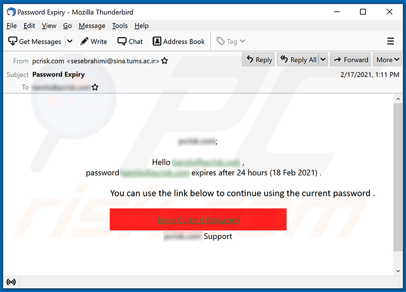 Email de spam com tema de expiração de palavra-passe (2021-02-18)