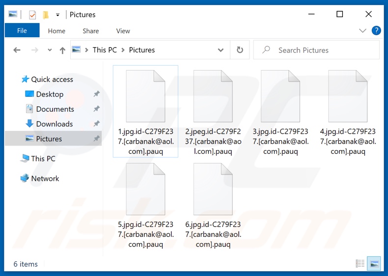 Ficheiros encriptados por ransomware Pauq (extensão .pauq)