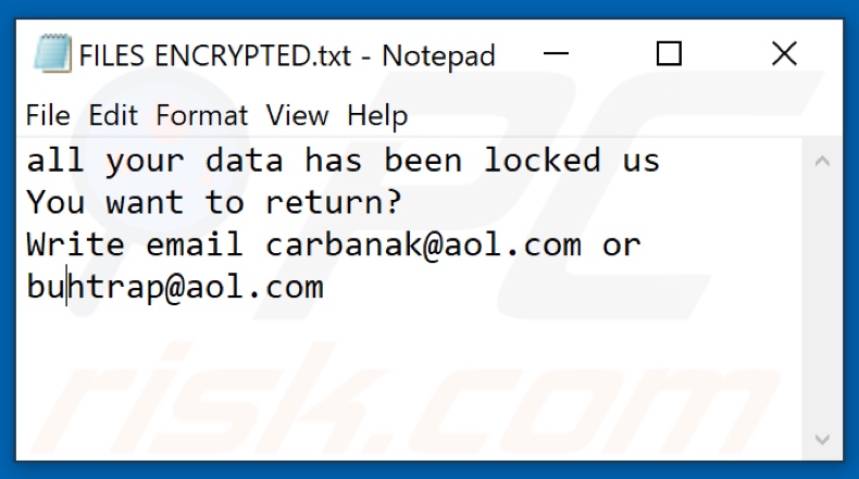 Ficheiro de texto do ransomware Pauq (FILES ENCRYPTED.txt)