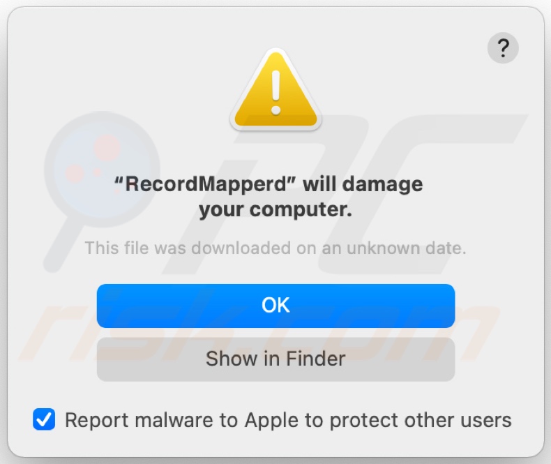 Pop-up do adware RecordMapper