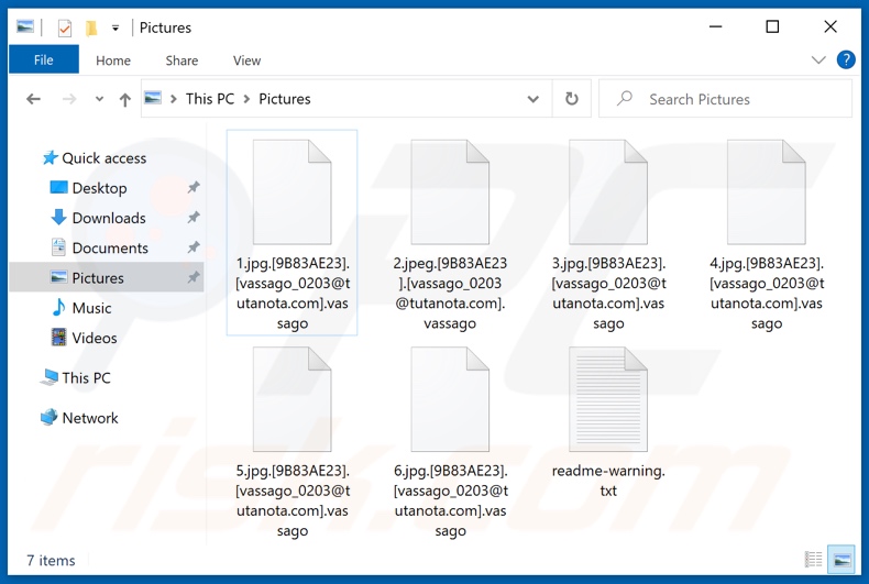 Ficheiros encriptados pelo ransomware Vassago (extensão .vassago)