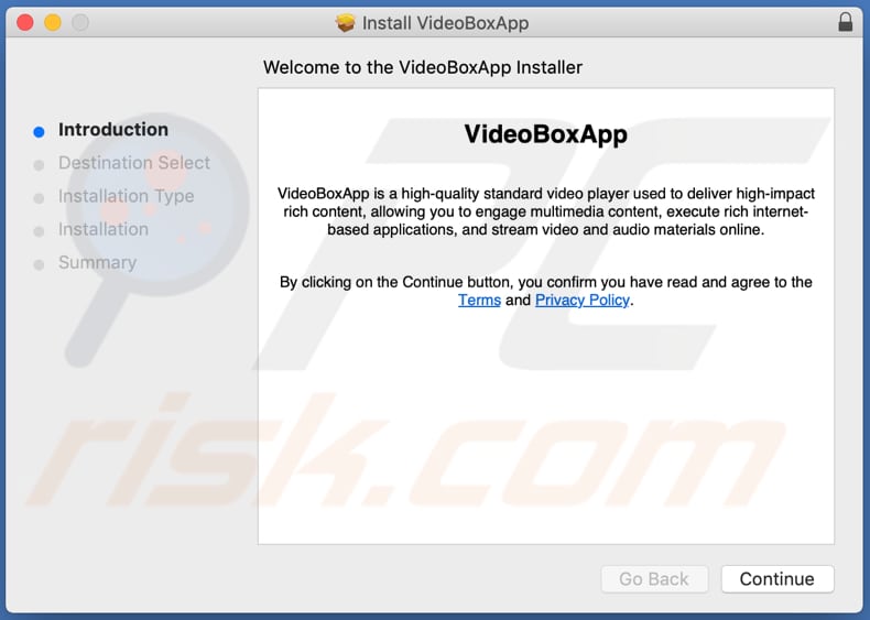 Instalador fraudulento usado para promover o adware VideoBoxApp