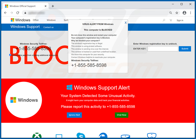 pop-up da fraude VIRUS ALERT FROM Windows (2021-02-03)