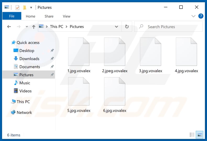 Ficheiros encriptados pelo ransomware Vovalex (extensão .vovalex)