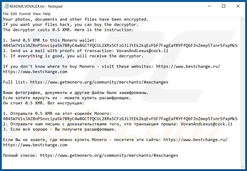 Instruções de desencriptação Vovalex (README.VOVALEX.txt)