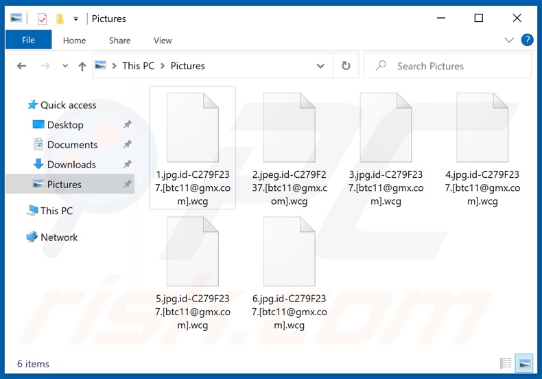 Ficheiros encriptados pelo ransomware Wcg (extensão .wcg)
