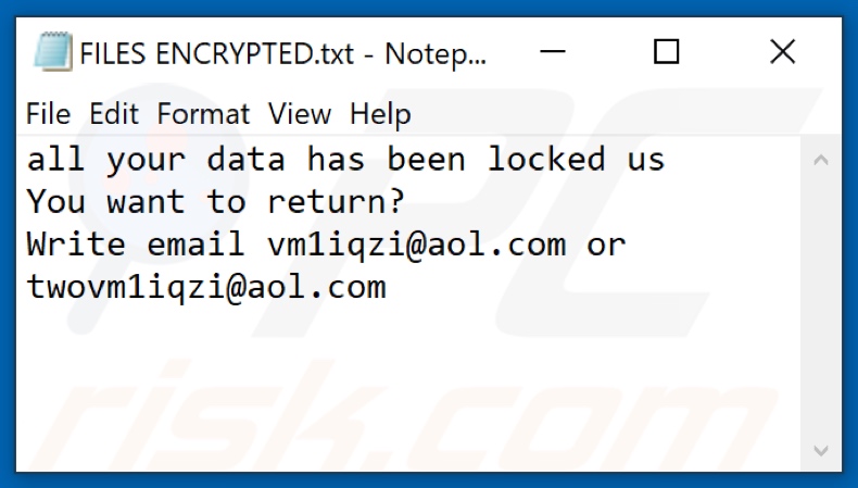 Ficheiro de texto do ransomware Word (FILES ENCRYPTED.txt)