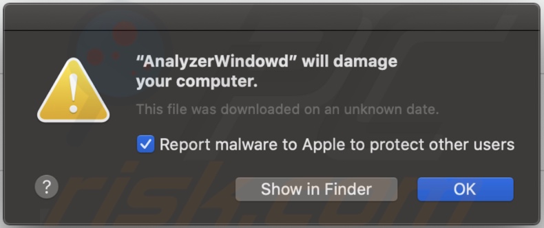 Pop-up exibido quando o adware AnalyzerWindow está presente