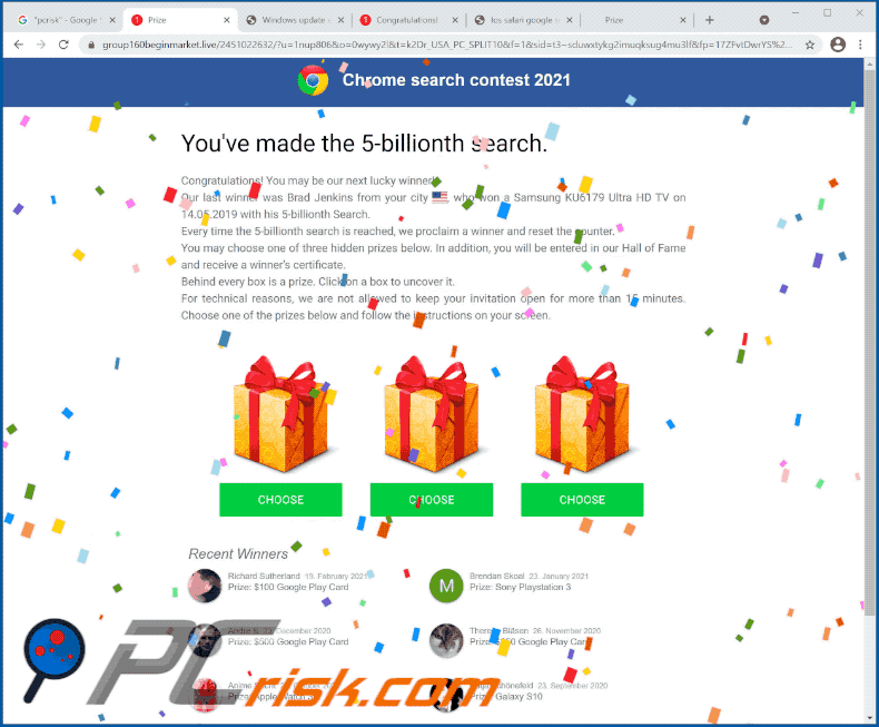 A aparência da fraude Chrome search contest 2021 (GIF)