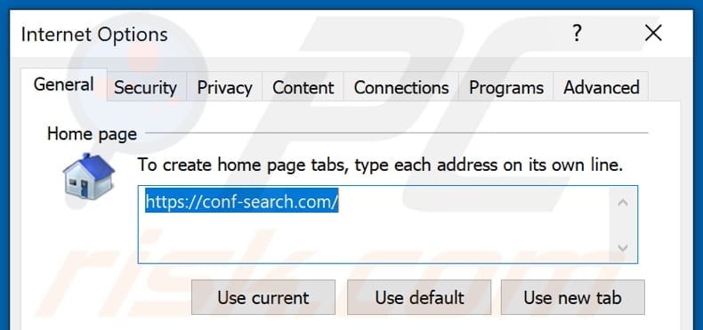 Removendo conf-search.com da página inicial do Internet Explorer